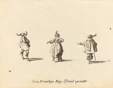 Lady with Outstretched Arm, and Two Gentlemen, probably 1634. Creator: Jacques Callot