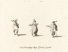 Lady with Outstretched Arm, and Two Gentlemen, probably 1634. Creator: Jacques Callot