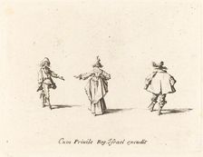 Lady with Outstretched Arm, Seen from Behind, and Two Gentlemen, probably 1634. Creator: Jacques Callot