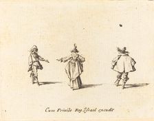 Lady with Outstretched Arm, Seen from Behind, and Two Gentlemen, probably 1634. Creator: Jacques Callot