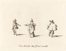 Lady with Outstretched Arm, Seen from Behind, and Two Gentlemen, probably 1634. Creator: Jacques Callot