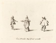 Lady with Outstretched Arm, Seen from Behind, and Two Gentlemen, probably 1634. Creator: Jacques Callot