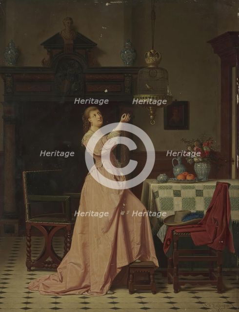 Lady with a Canary, 1871. Creator: Antoon Francois Heyligers.