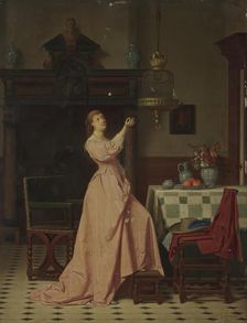 Lady with a Canary, 1871. Creator: Antoon Francois Heyligers
