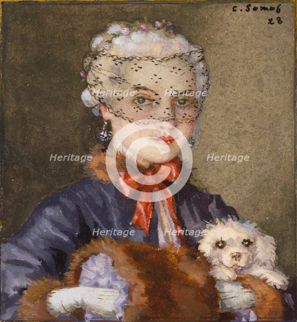 Lady with a Dog, 1928. Artist: Konstantin Somov.