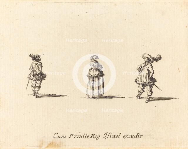 Lady with Arms Folded, and Two Gentlemen, probably 1634. Creator: Jacques Callot.