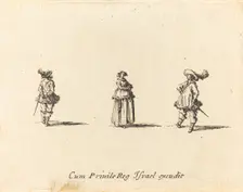 Lady with Arms Folded, and Two Gentlemen, probably 1634. Creator: Jacques Callot
