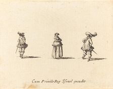 Lady with Arms Folded, and Two Gentlemen, probably 1634. Creator: Jacques Callot