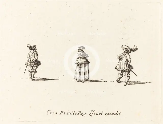Lady with Arms Folded, and Two Gentlemen, probably 1634. Creator: Jacques Callot.