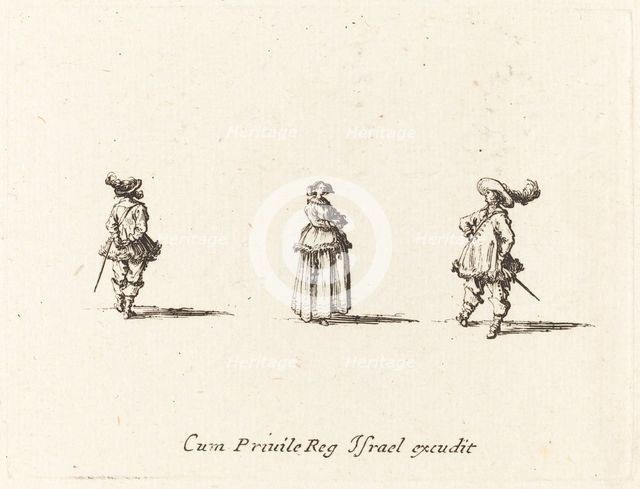 Lady with Arms Folded, and Two Gentlemen, probably 1634. Creator: Jacques Callot.