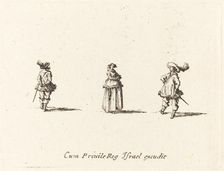 Lady with Arms Folded, and Two Gentlemen, probably 1634. Creator: Jacques Callot