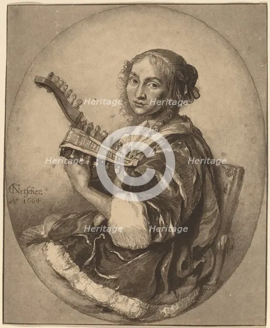 Lady with Double-Headed Lute, 1781. Creator: Cornelis Brouwer.