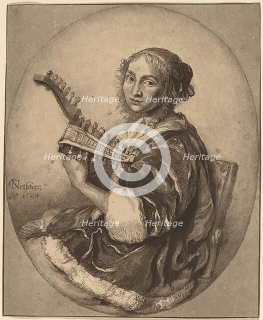 Lady with Double-Headed Lute, 1781. Creator: Cornelis Brouwer.