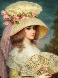 Lady with flowered hat and fan. Creator: Rossi, Lucius (1846-1913)