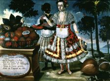Lady with his black slave, with a list of various fruits, oil, 1783