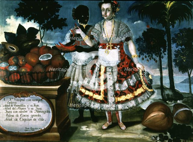 Lady with his black slave, with a list of various fruits, oil, 1783.