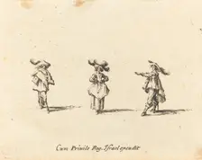 Lady with Large Plumes, and Two Gentlemen, probably 1634. Creator: Jacques Callot
