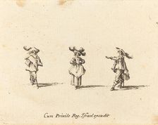 Lady with Large Plumes, and Two Gentlemen, probably 1634. Creator: Jacques Callot
