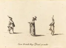 Lady with Plumed Hat, and Two Gentlemen, probably 1634. Creator: Jacques Callot