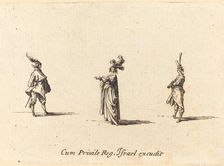Lady with Plumed Hat, and Two Gentlemen, probably 1634. Creator: Jacques Callot