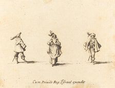 Lady with Plumes, and Two Gentlemen, probably 1634. Creator: Jacques Callot