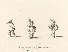 Lady with Plumes, and Two Gentlemen, probably 1634. Creator: Jacques Callot