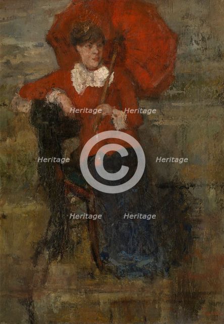 Lady with Red Parasol, 1880. Creator: James Ensor.