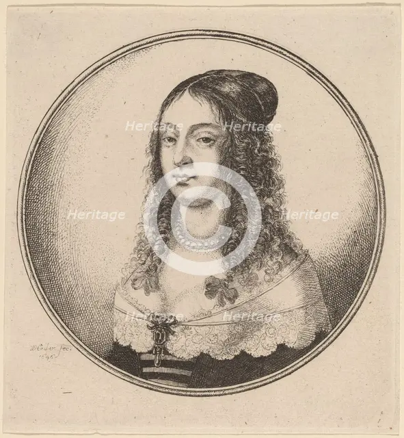 Lady with Ribbons on Curls, 1646. Creator: Wenceslaus Hollar.