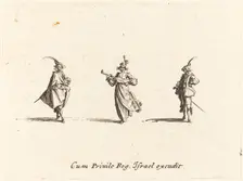 Lady with String Instrument, and Two Gentlemen, probably 1634. Creator: Jacques Callot