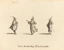 Lady with String Instrument, and Two Gentlemen, probably 1634. Creator: Jacques Callot