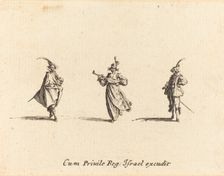 Lady with String Instrument, and Two Gentlemen, probably 1634. Creator: Jacques Callot