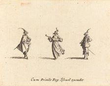 Lady with String Instrument, and Two Gentlemen, probably 1634. Creator: Jacques Callot