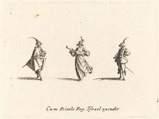 Lady with String Instrument, and Two Gentlemen, probably 1634. Creator: Jacques Callot