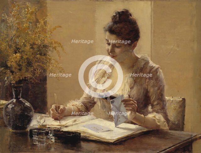 Lady Writing a Letter, 1887. Creator: Albert Edelfelt.