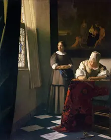 Lady Writing a Letter with her Maid. Artist: Vermeer, Jan (Johannes) (1632-1675)