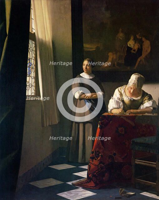 Lady Writing a Letter with her Maid. Artist: Vermeer, Jan (Johannes) (1632-1675)
