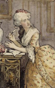 Lady Writing, Study for the Rococo Lady, 1874. Creator: Albert Edelfelt