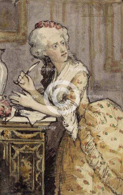 Lady Writing, Study for the Rococo Lady, 1874. Creator: Albert Edelfelt.