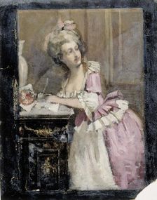 Lady Writing, Study II for the Rococo Lady, 1874. Creator: Albert Edelfelt