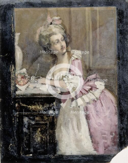 Lady Writing, Study II for the Rococo Lady, 1874. Creator: Albert Edelfelt.