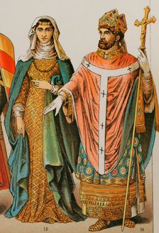 Lady and bishop, 1200, (1884). Creator: Unknown