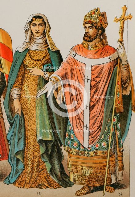 Lady and bishop, 1200, (1884).  Creator: Unknown.