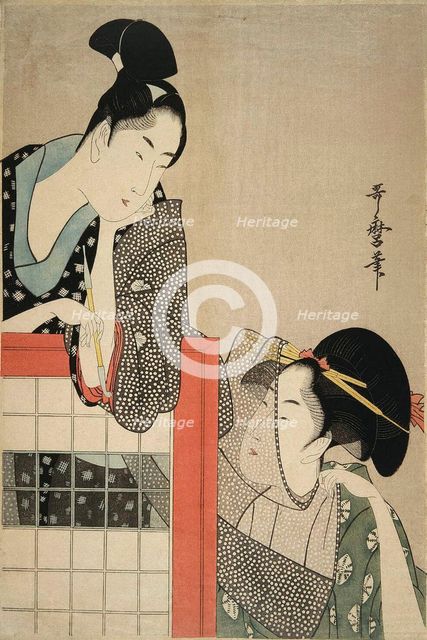 Lady and Gentleman by a Screen, 1797.  Creator: Utamaro, Kitagawa (1753-1806).