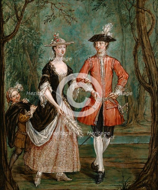 'Lady and Gentleman with a Page', c1750-c1755. Artist: Marcellus Laroon the Younger.