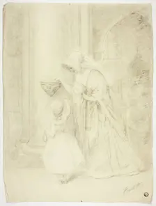 Lady and Girl in Church, n.d. Creator: Frank Stone