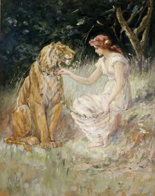 Lady and the Tiger, 1900. Creator: Frederick Stuart Church