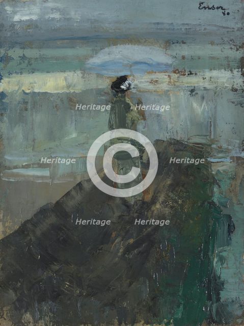 Lady at the Breakwater, 1880. Creator: James Ensor.