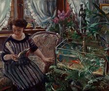 Lady at the goldfish tank, 1911. Creator: Lovis Corinth