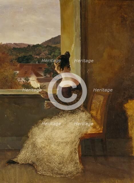 Lady at the window with distaff, c1835. Creator: Friedrich Loos.