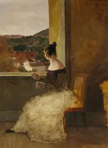 Lady at the window with distaff, c1835. Creator: Friedrich Loos
